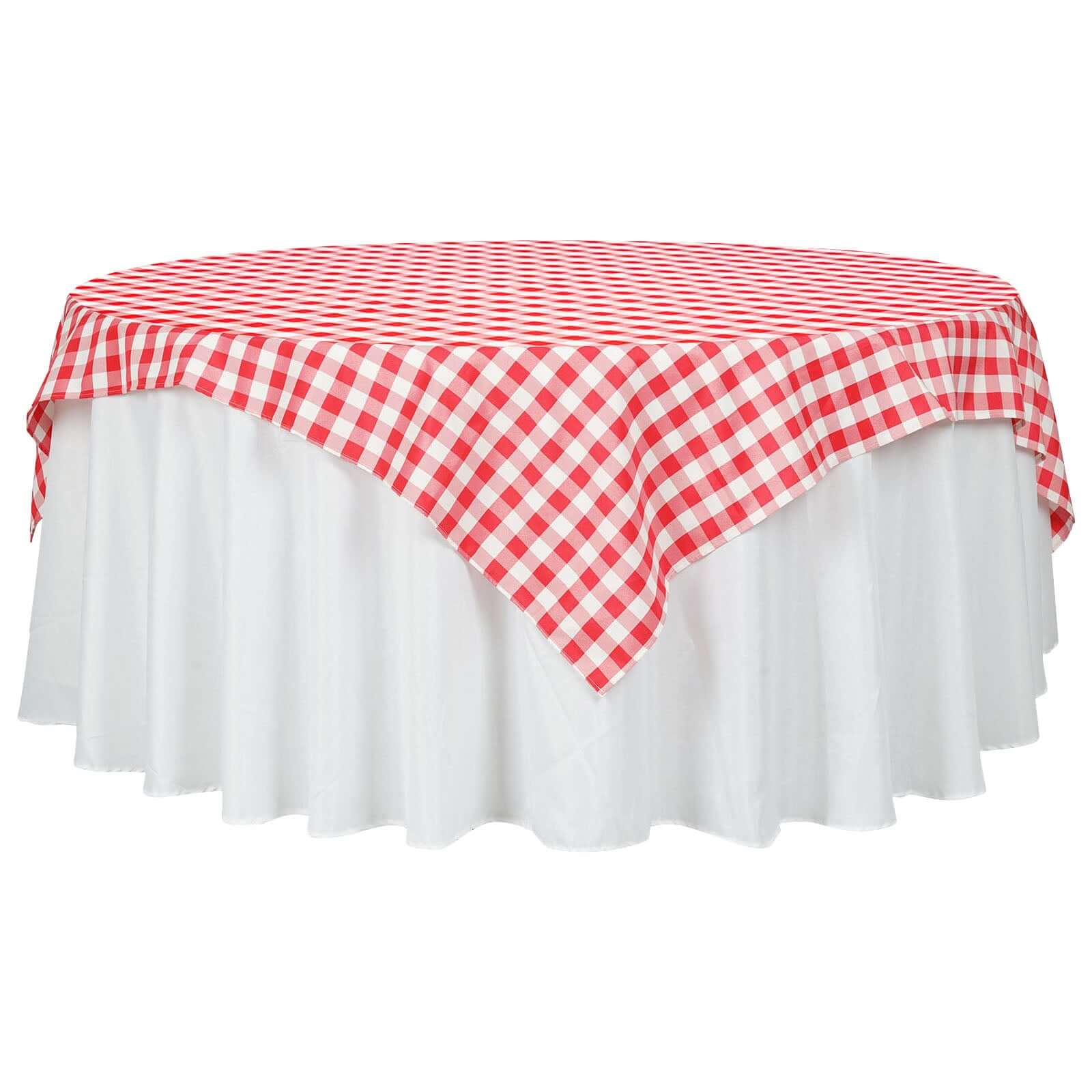 70x70 White/Red Checkered Buffalo Plaid Polyester Square Table Overlay