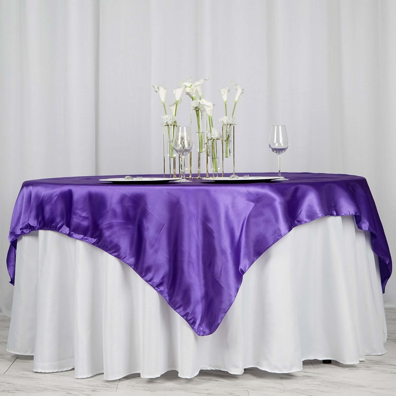 Purple 72x72 Satin Square Table Overlay with Smooth Finish