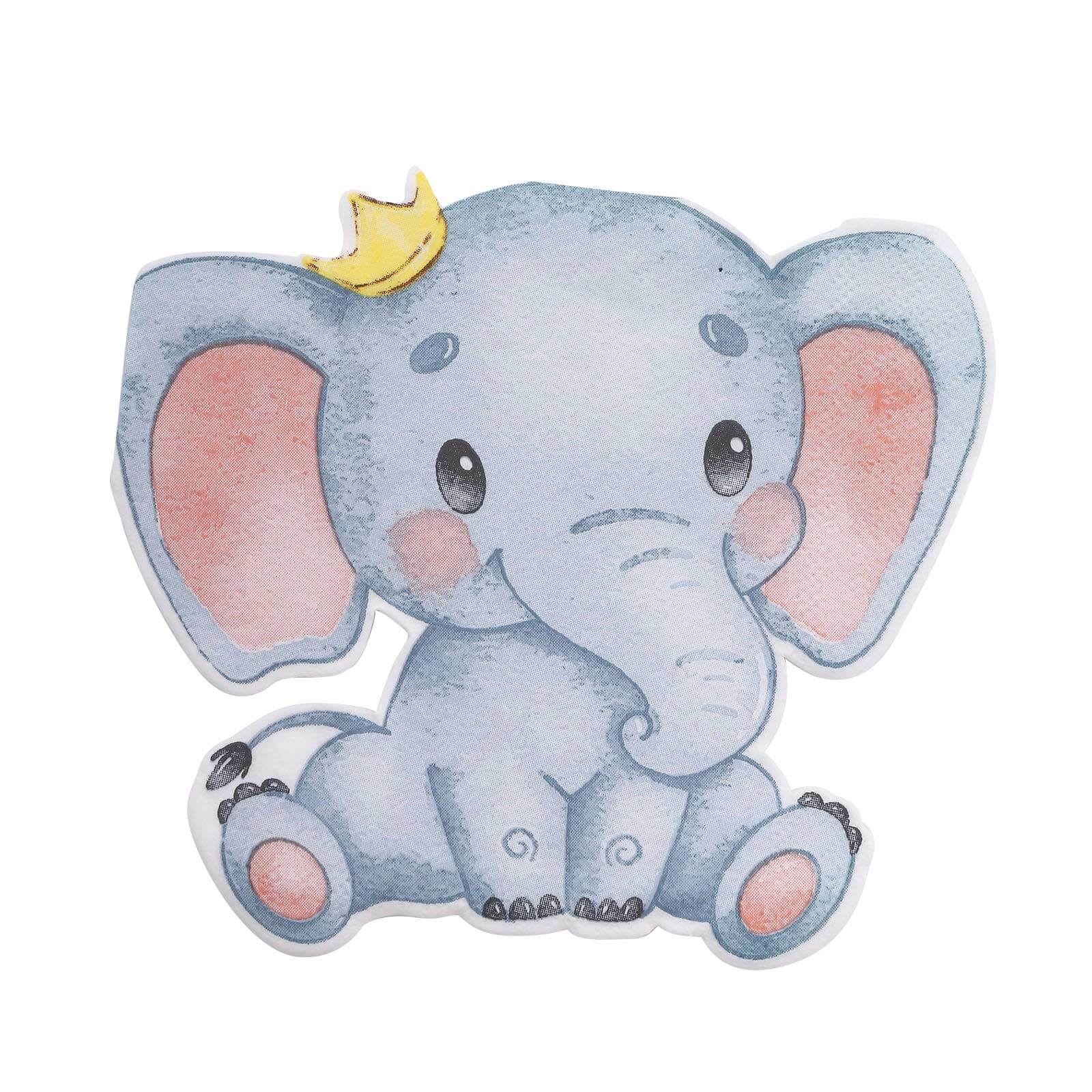 20-Pack Disposable Blue Elephant-Shaped Paper Beverage Napkins for Baby Showers