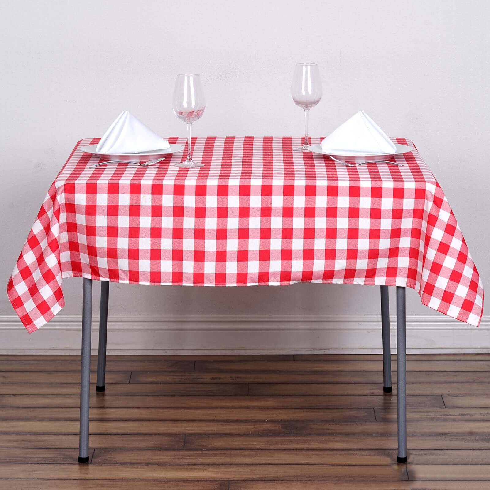Hot Sale! Polyester 54x54 Square Table Overlay with White/Red Checkered Buffalo Plaid for Casual Tables