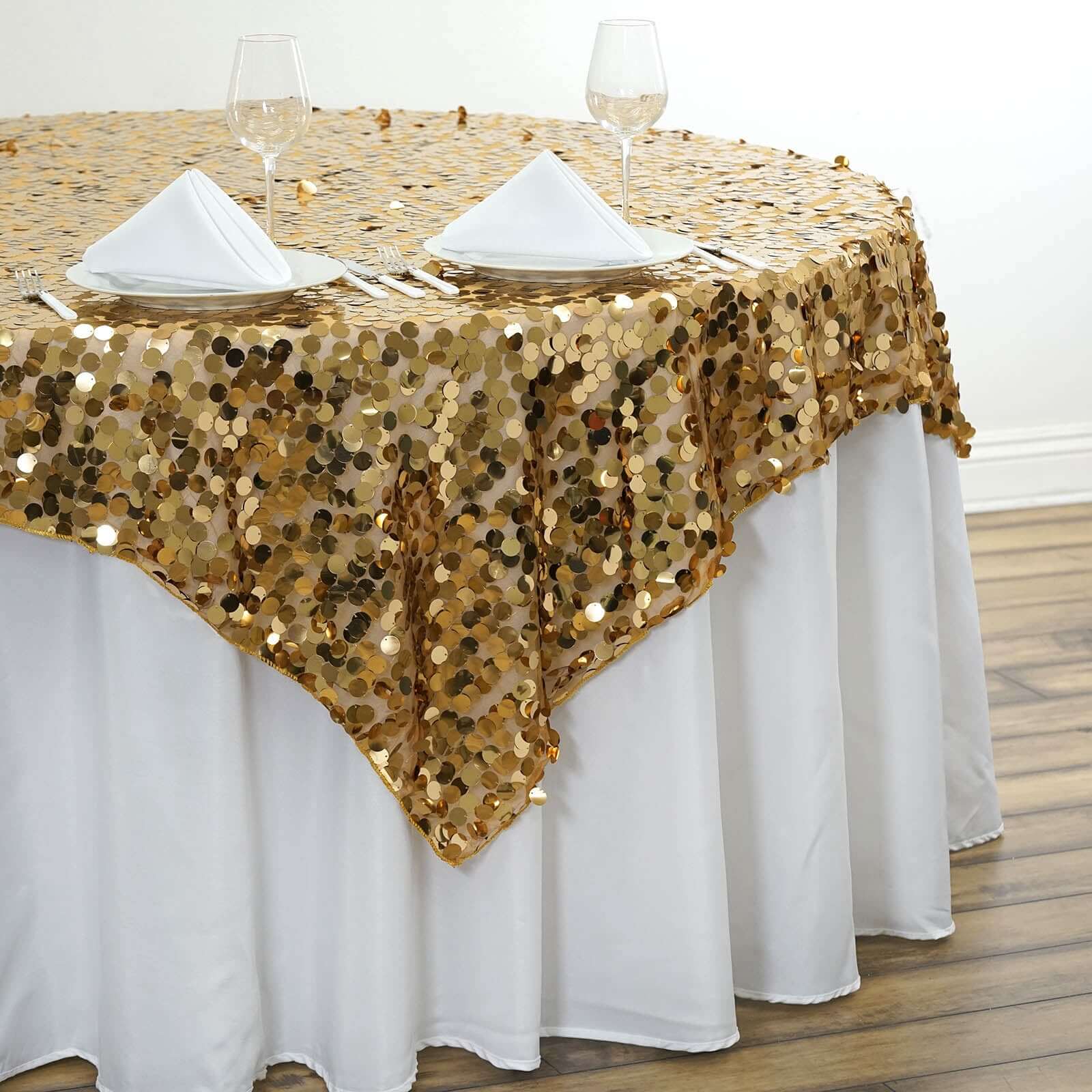 Gold 72x72 Square Sequin Table Overlay for Big Events - Payette Style