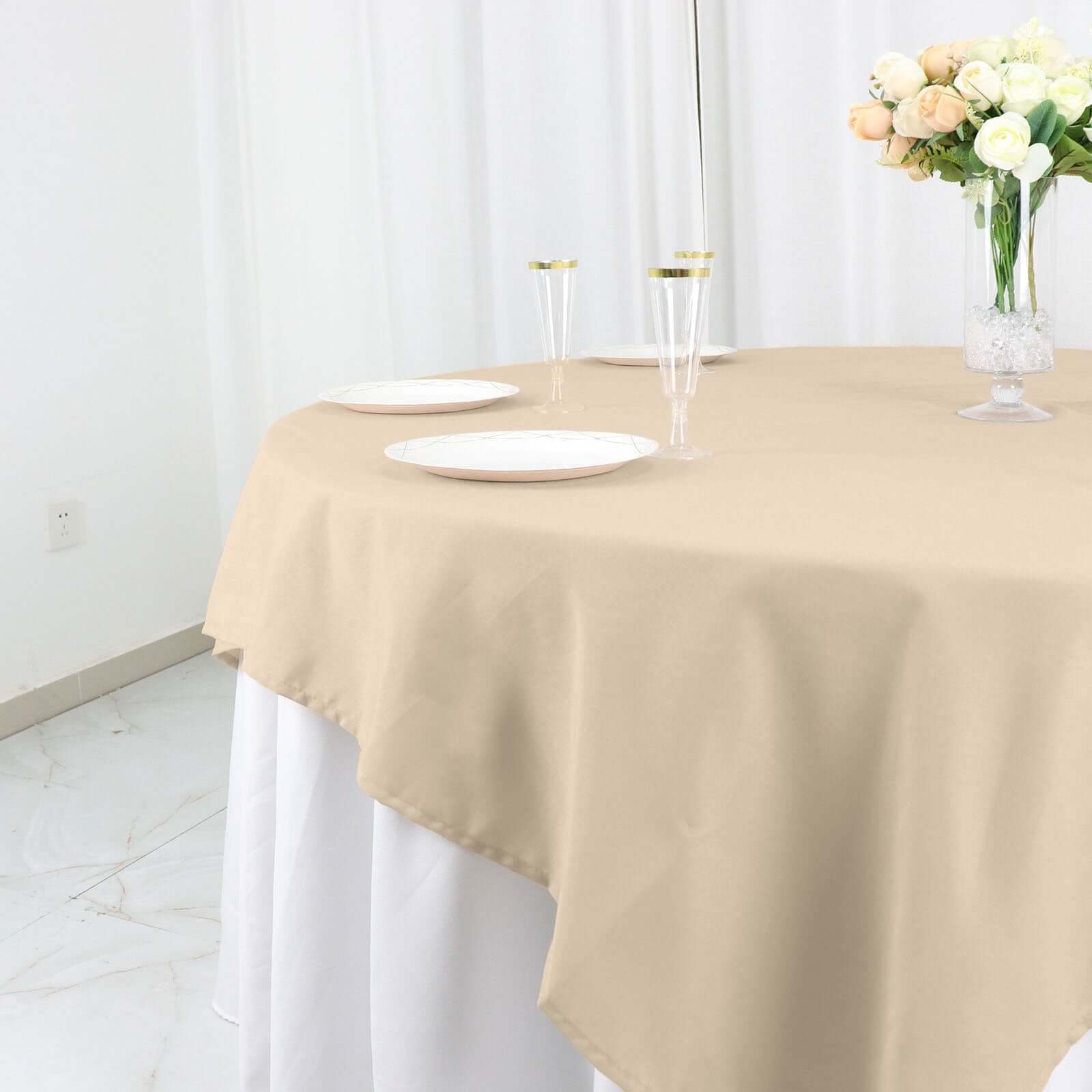 Nude Polyester 70x70 Wrinkle-Resistant & Durable Square Table Overlay - Great Deal