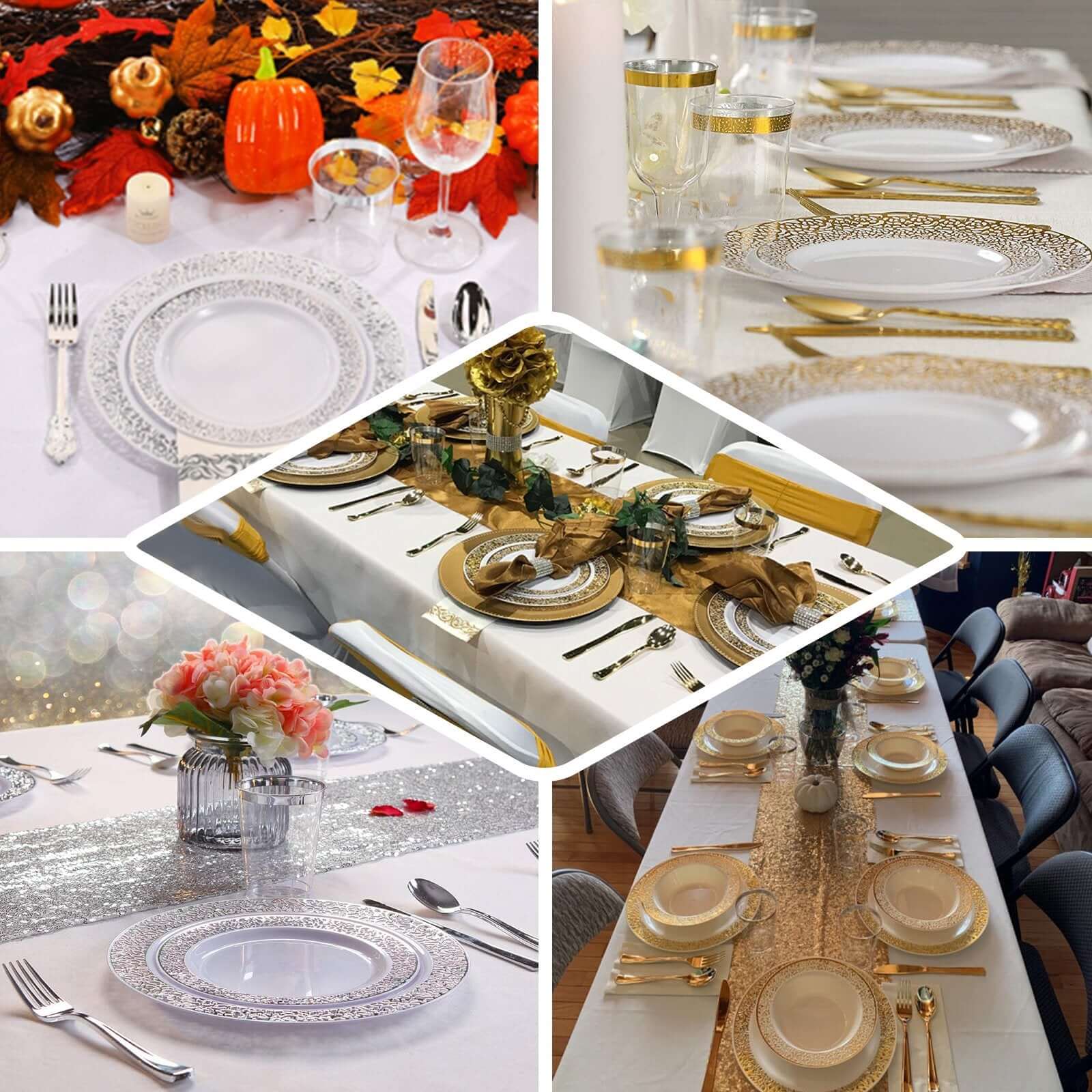 10-Pack Ivory Plastic Disposable Appetizer Plates with Gold Lace Rim, 6 Inches