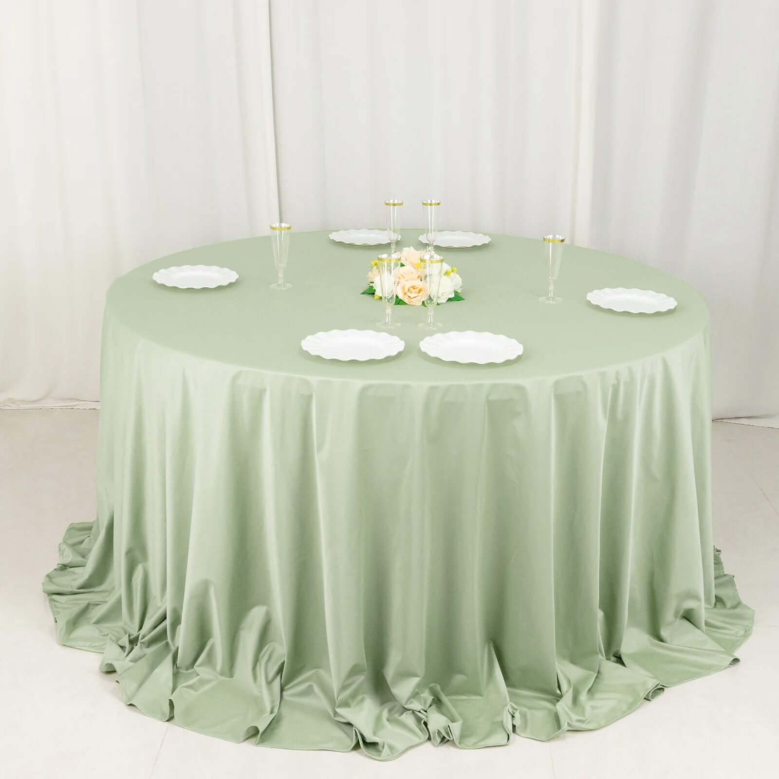 Sage Green Wrinkle-Free & Stain-Resistant Scuba Polyester 132' Round Tablecloth
