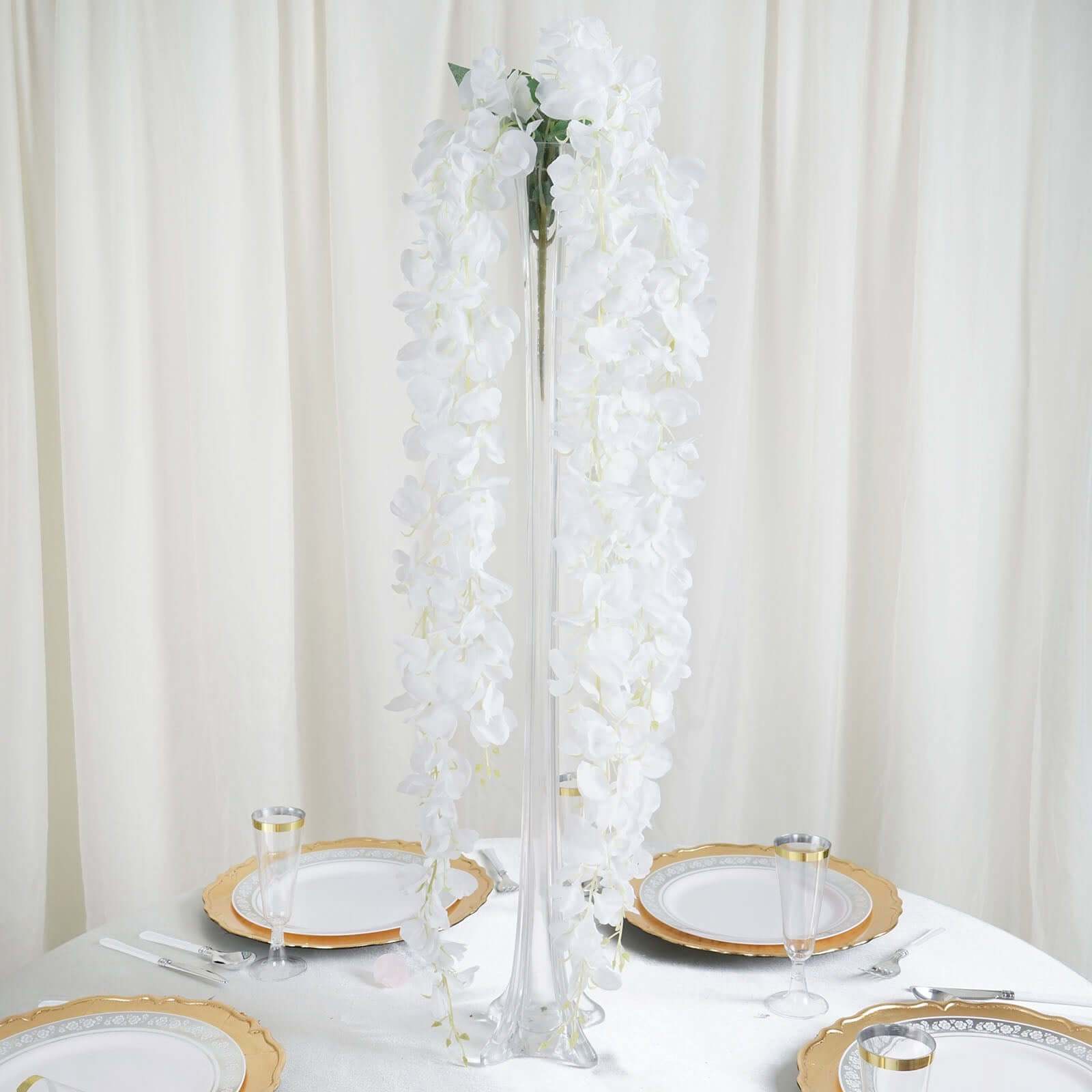 42-Foot White Silk Wisteria Flower Garland: 5 Full Strands in One Bush - Perfect for Decor!