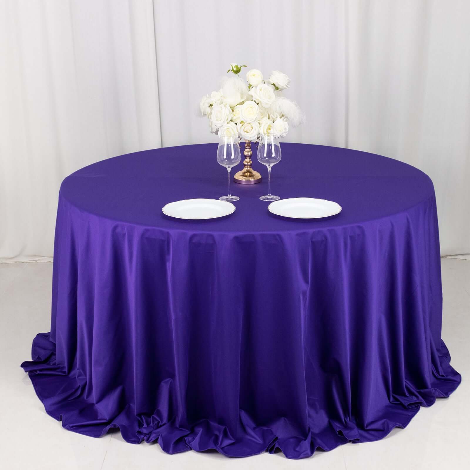 Exclusive Purple 132' Round Scuba Tablecloth - Wrinkle & Stain Free