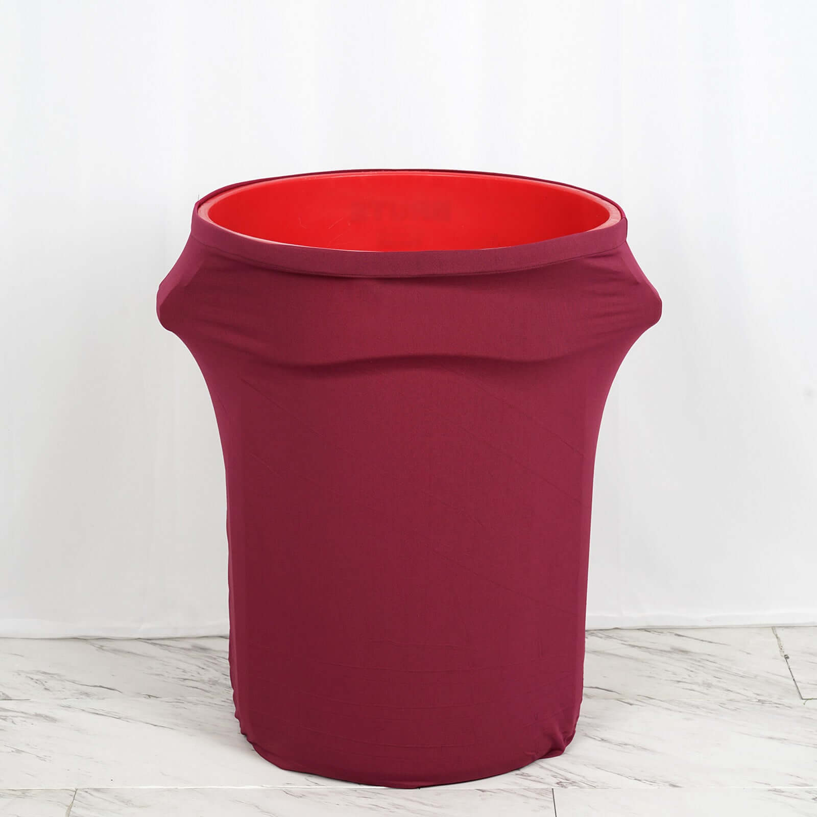 41 - 50 Gallon Burgundy Round Stretch Spandex Trash Bin Cover