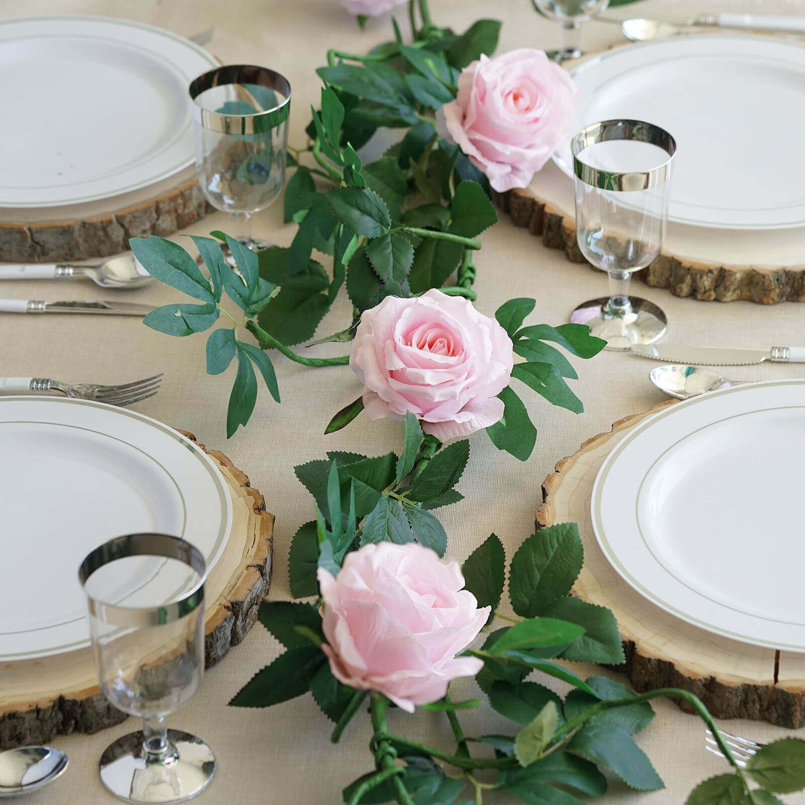 6ft Blush Realistic Silk Rose & Leaf Garland - Ideal for Decor