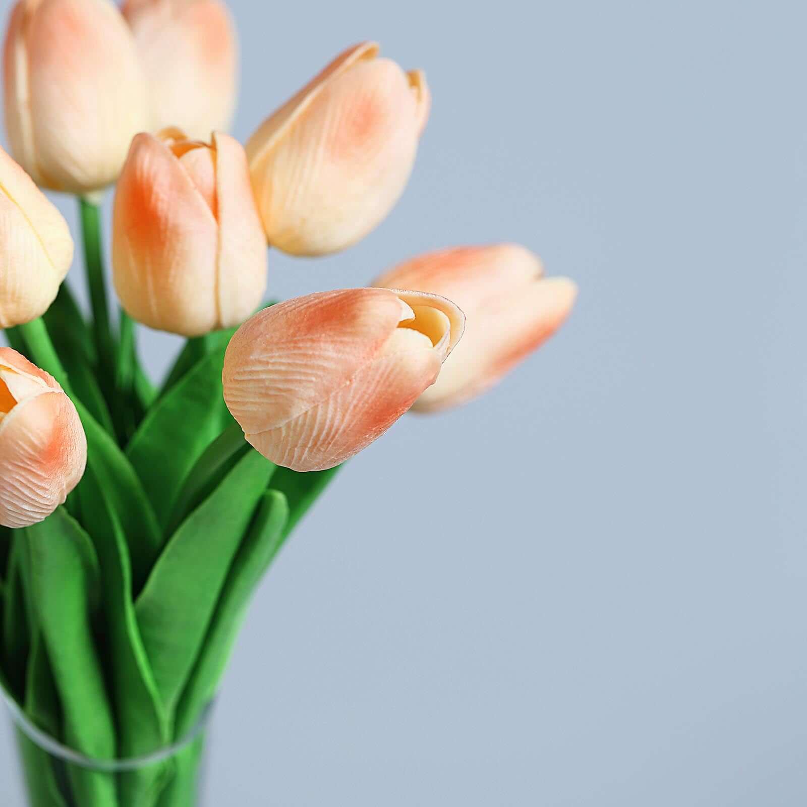 13-Inch Peach Real Touch Artificial Foam Tulip Flower Bouquets - 10 Stems for Various Decorations