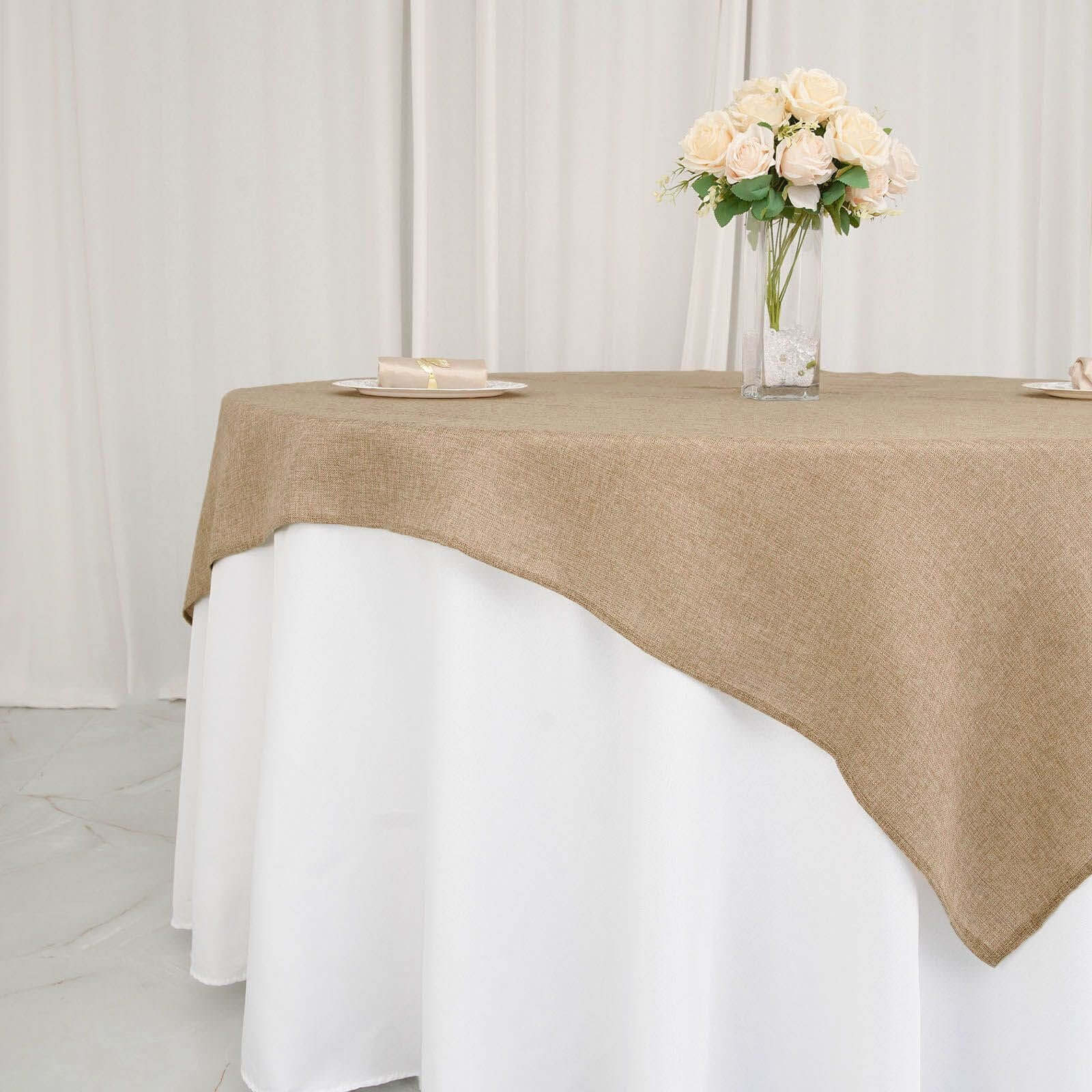 Discount! Natural Faux Jute Square Table Overlay Tablecloth 72x72 - Boho Chic for Vintage Celebrations