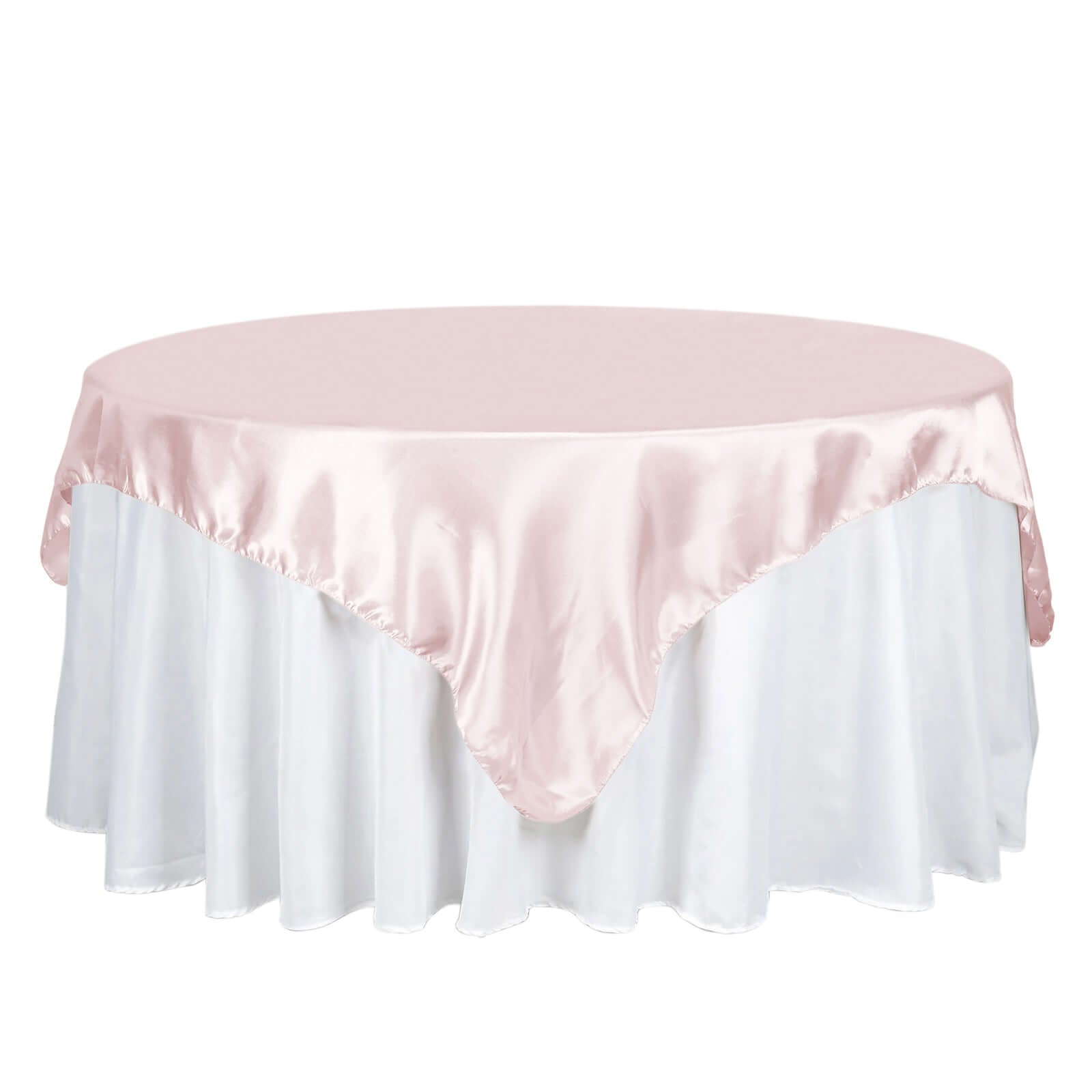 Hot Sale! 72x72 Blush Satin Square Table Overlay with Smooth Finish for Table Decor