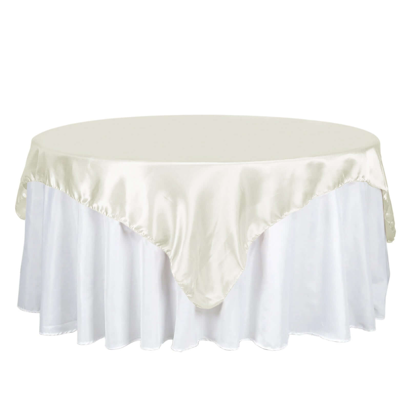 Ivory 72x72 Satin Square Table Overlay with Smooth Finish
