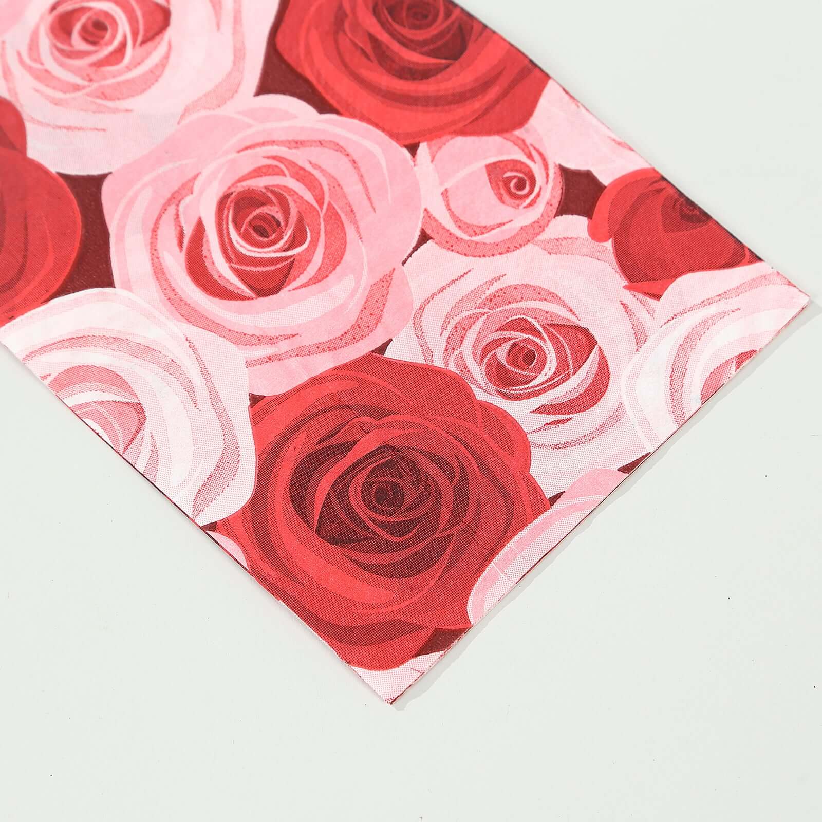 50-Pack 2-Ply Red/Pink Rose Floral Printed Paper Dinner Napkins - Stylish for Events