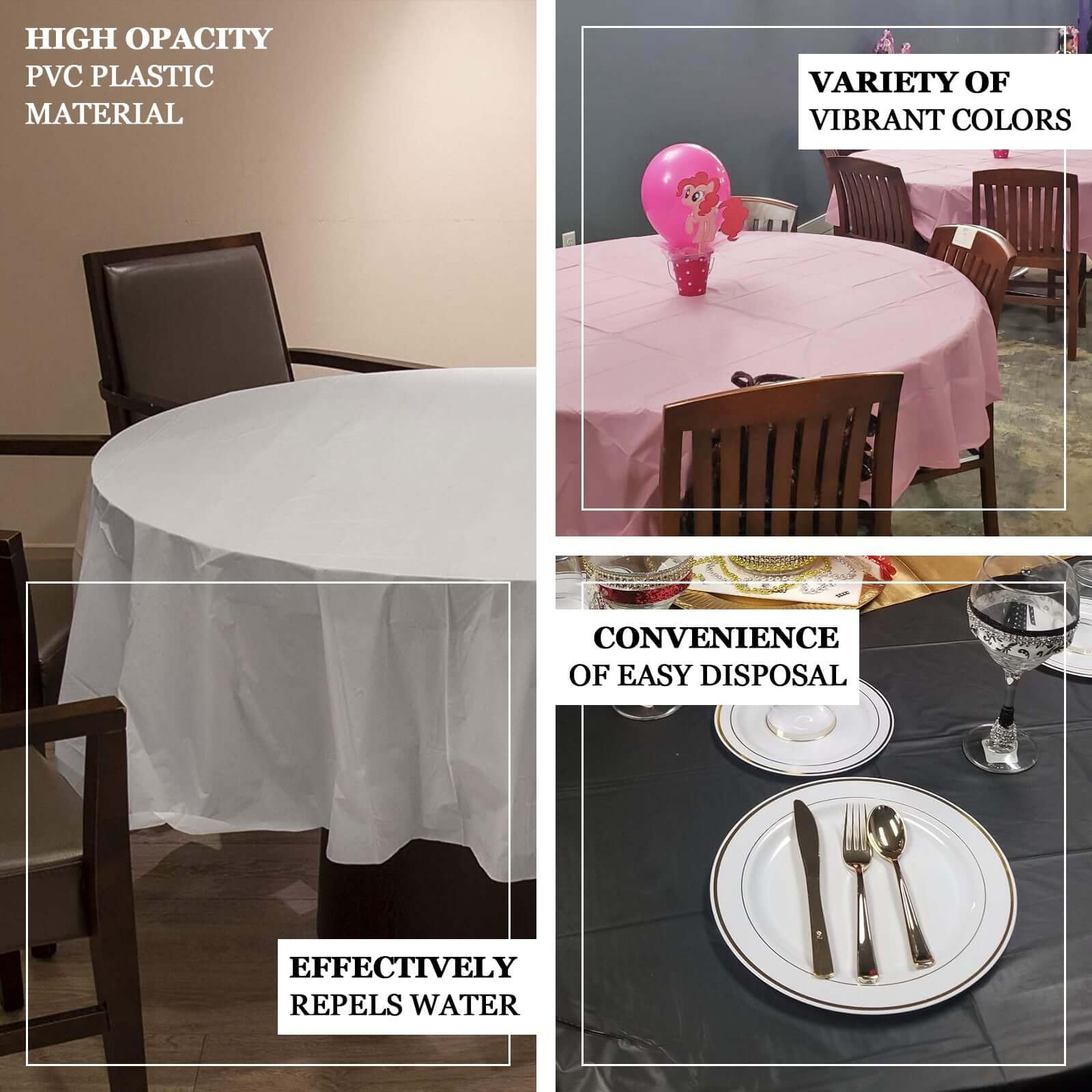 Special Offer! 5-Pack Durable Navy Blue Plastic Round Table Covers, 84