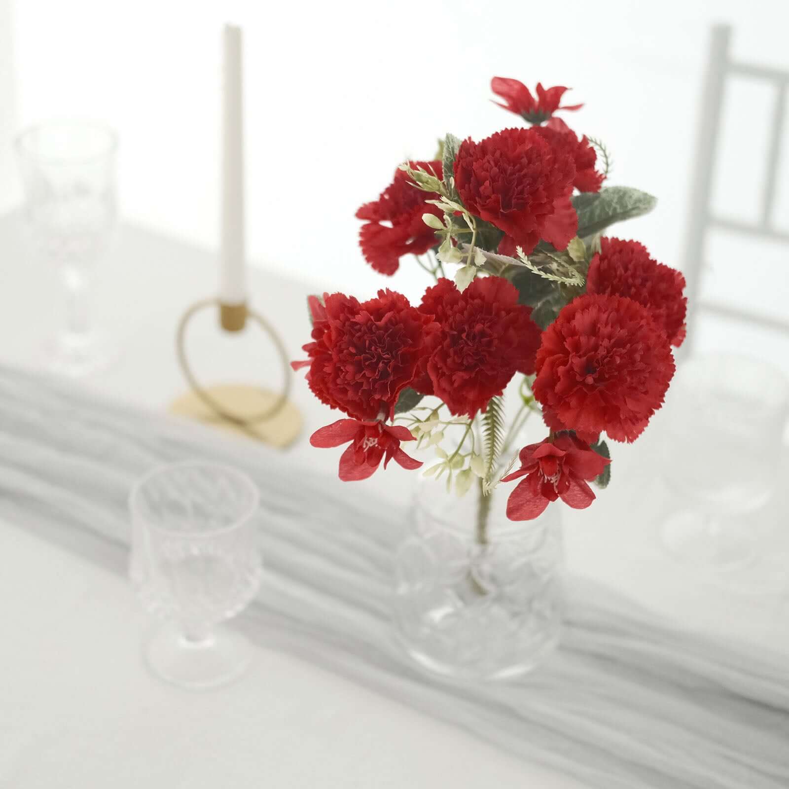 Hot Sale! 3-Pack Set of 14-Inch Red Artificial Silk Carnation Flower Bouquets