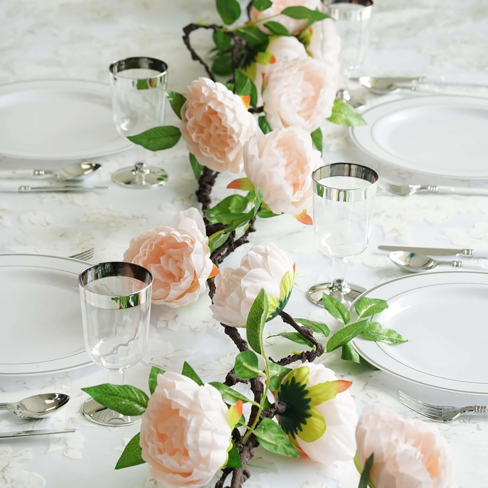 6ft Blush Silk Faux Peony Hanging Flower Garland, Lifelike Vine