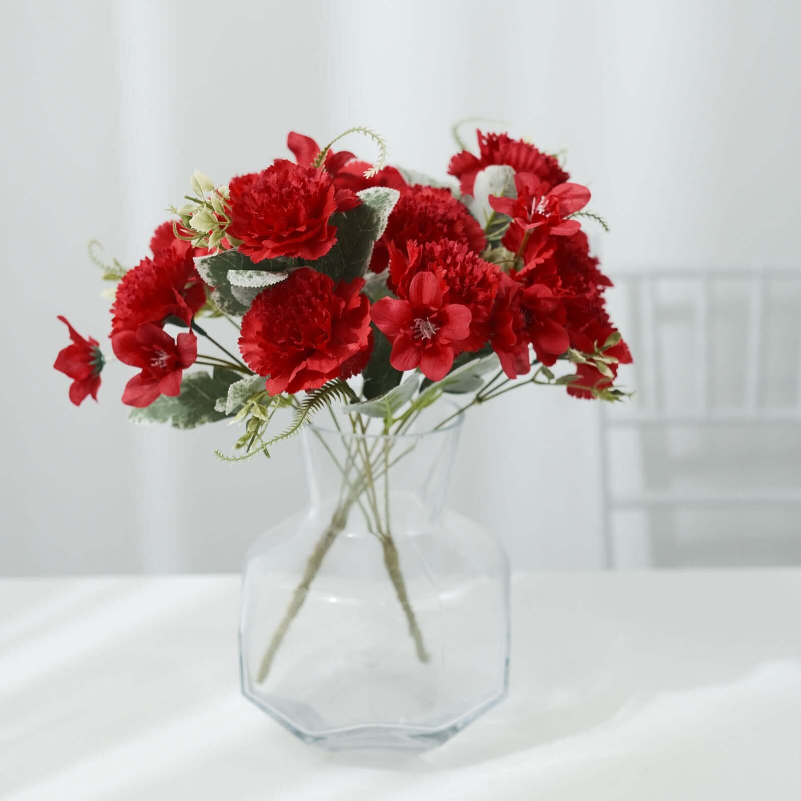 Hot Sale! 3-Pack Set of 14-Inch Red Artificial Silk Carnation Flower Bouquets