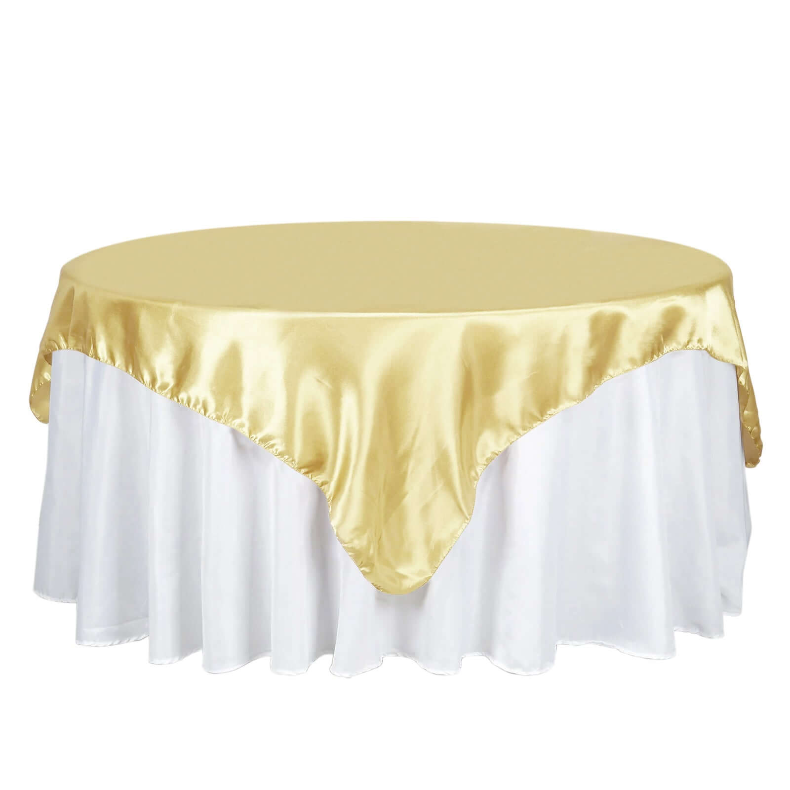 Champagne Satin 72x72 Square Table Overlay - Smooth Finish for Events