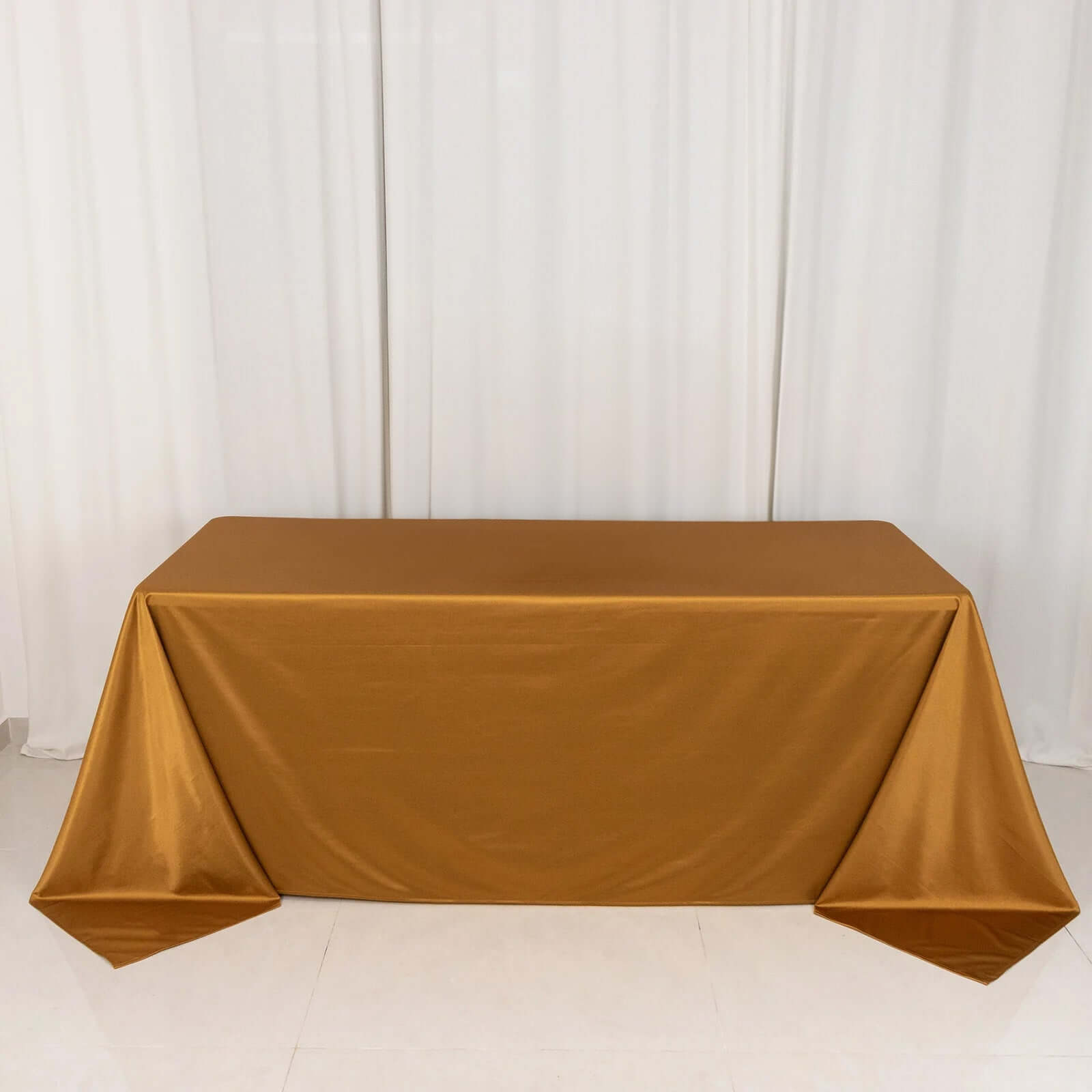 Shimmering Gold Premium Scuba Seamless 90x132 Wrinkle & Stain-Free Tablecloth for Events