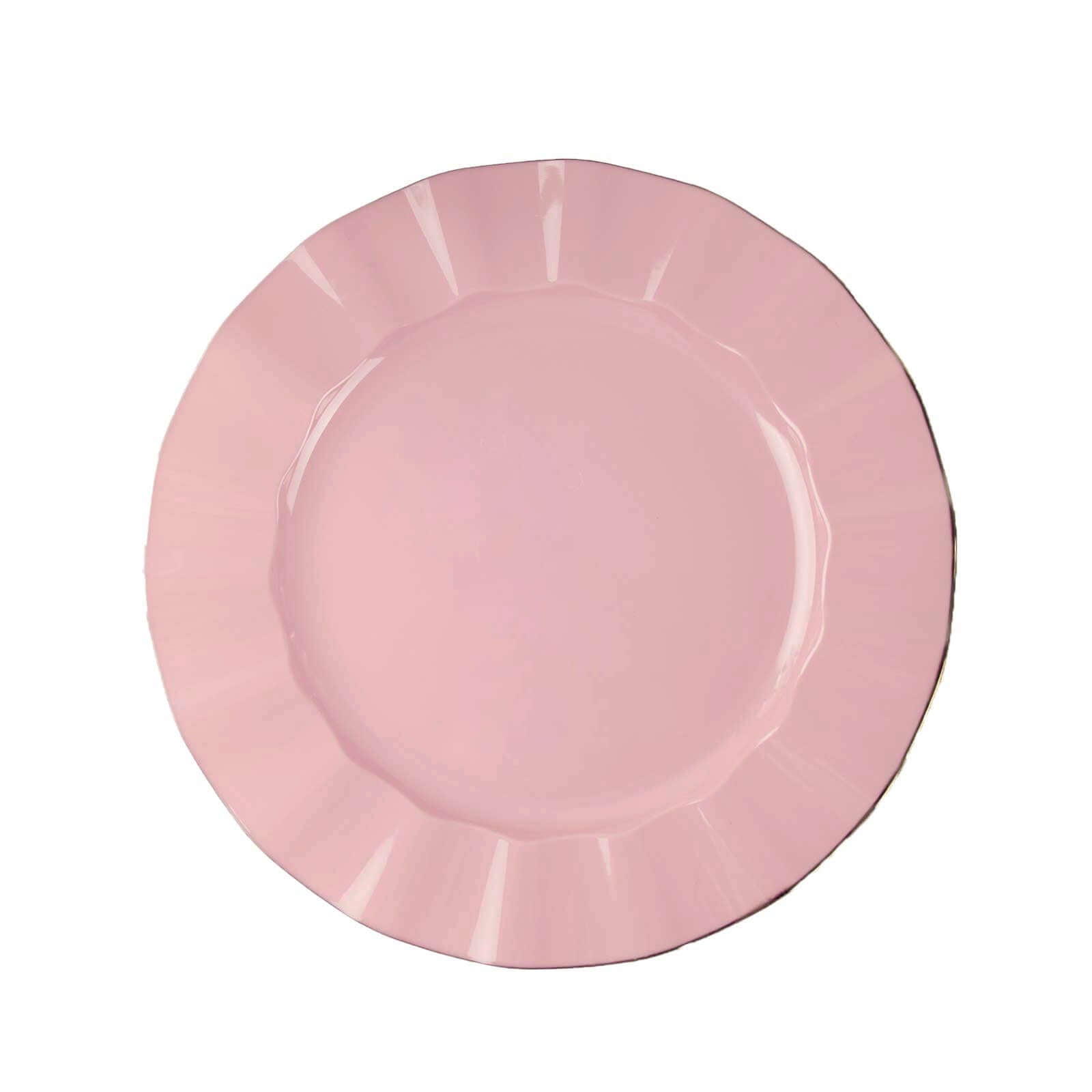 Hot Deal! 10-Piece Set of 9-Inch Round Disposable Plastic Dinner Plates in Dusty Rose with Gold-Rimmed Ruffled Edge