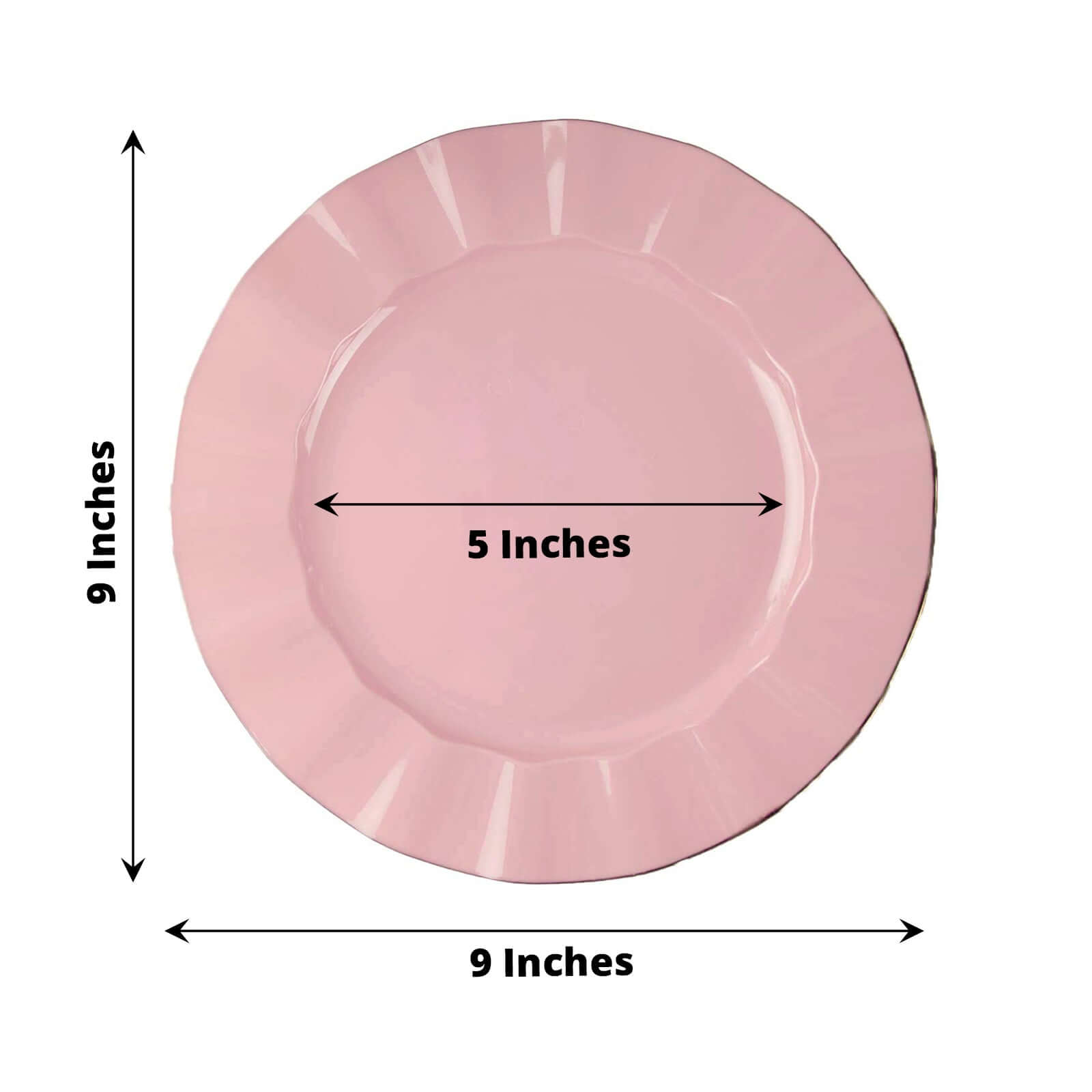 Hot Deal! 10-Piece Set of 9-Inch Round Disposable Plastic Dinner Plates in Dusty Rose with Gold-Rimmed Ruffled Edge
