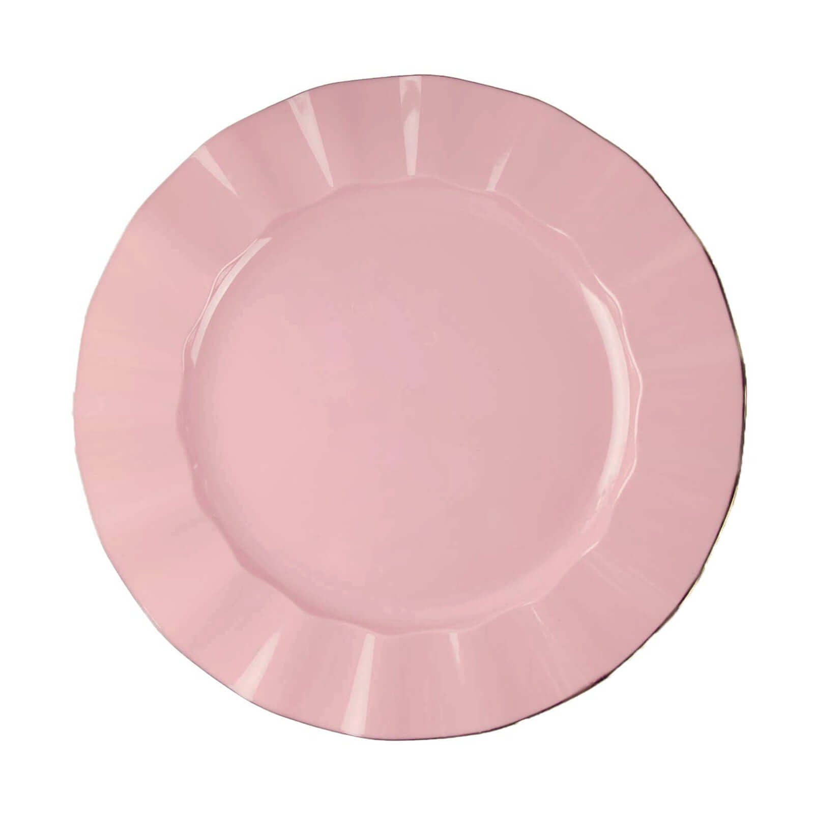Hot Deal! 10-Piece Set of 9-Inch Round Disposable Plastic Dinner Plates in Dusty Rose with Gold-Rimmed Ruffled Edge