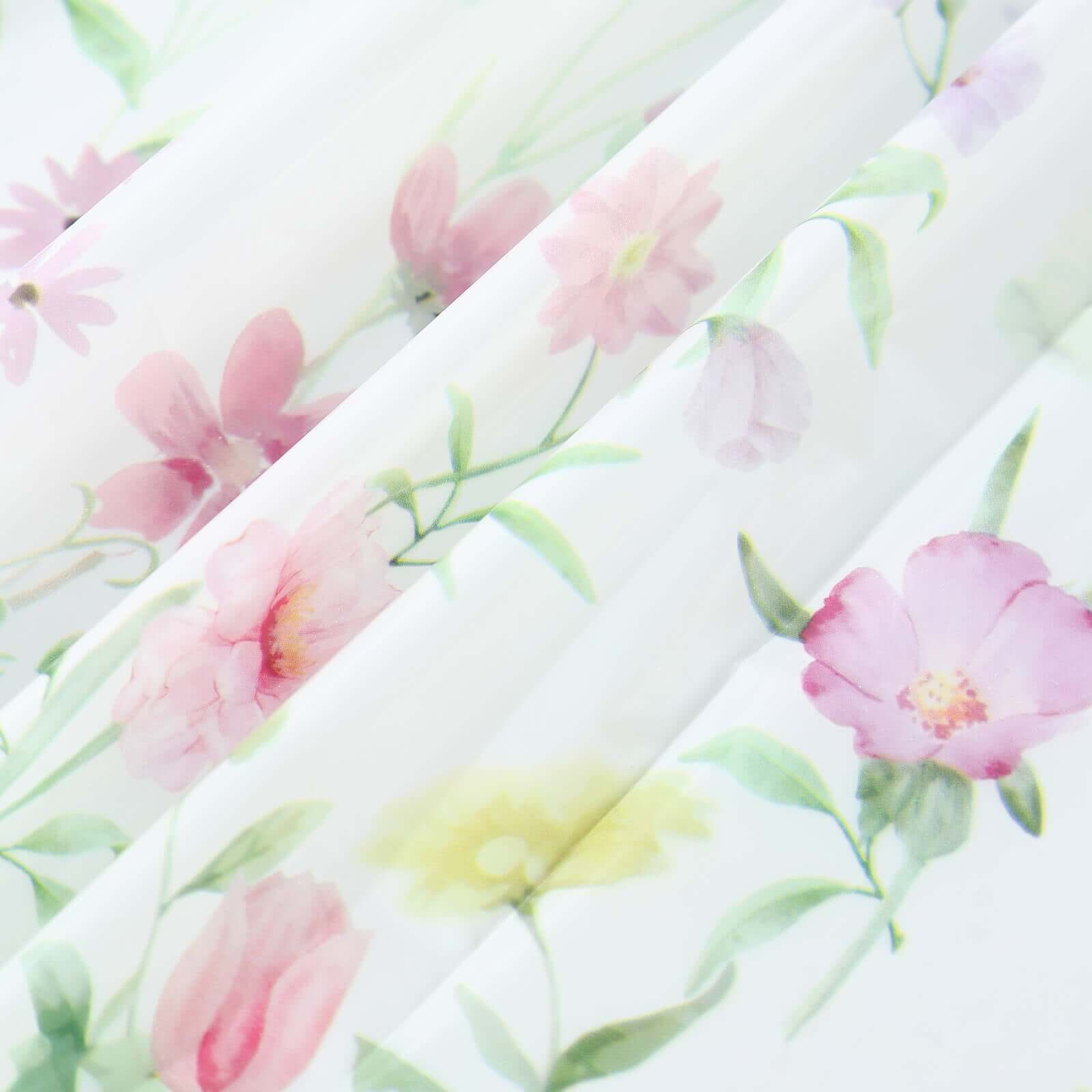 5-Pack Durable PVC Disposable Spring Floral Plastic Tablecloths 54x108, White/Green with Wild Flowers & Butterfly Print