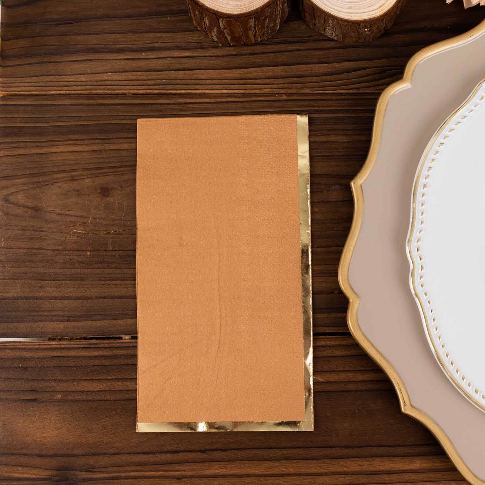 Hot Sale! 50-Pack Disposable 2-Ply Paper Dinner Napkins in Terracotta with Gold Foil Edge