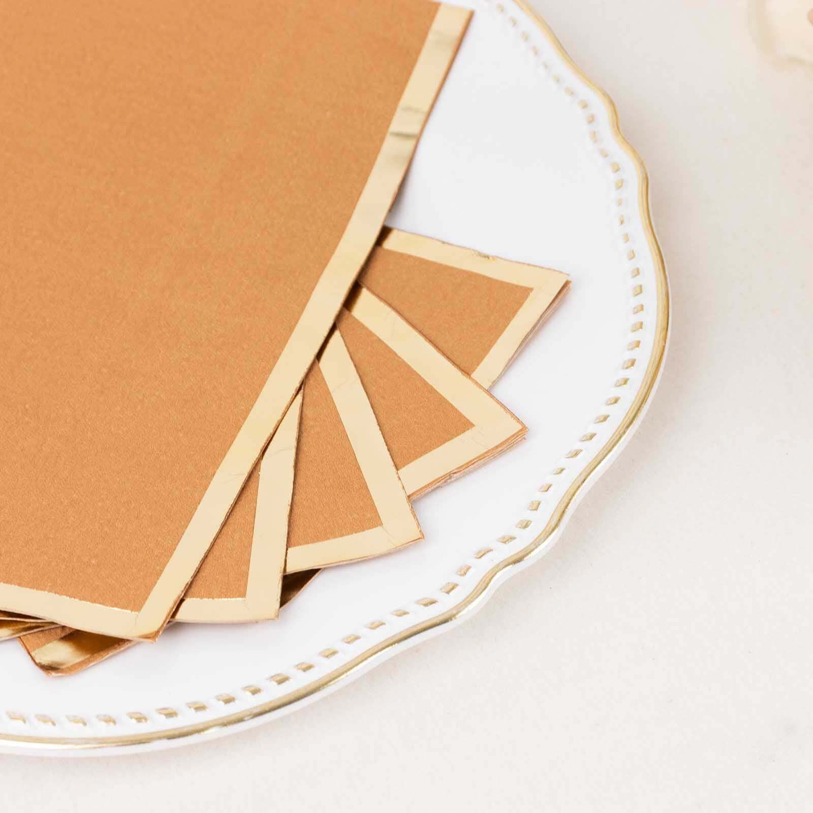 Hot Sale! 50-Pack Disposable 2-Ply Paper Dinner Napkins in Terracotta with Gold Foil Edge