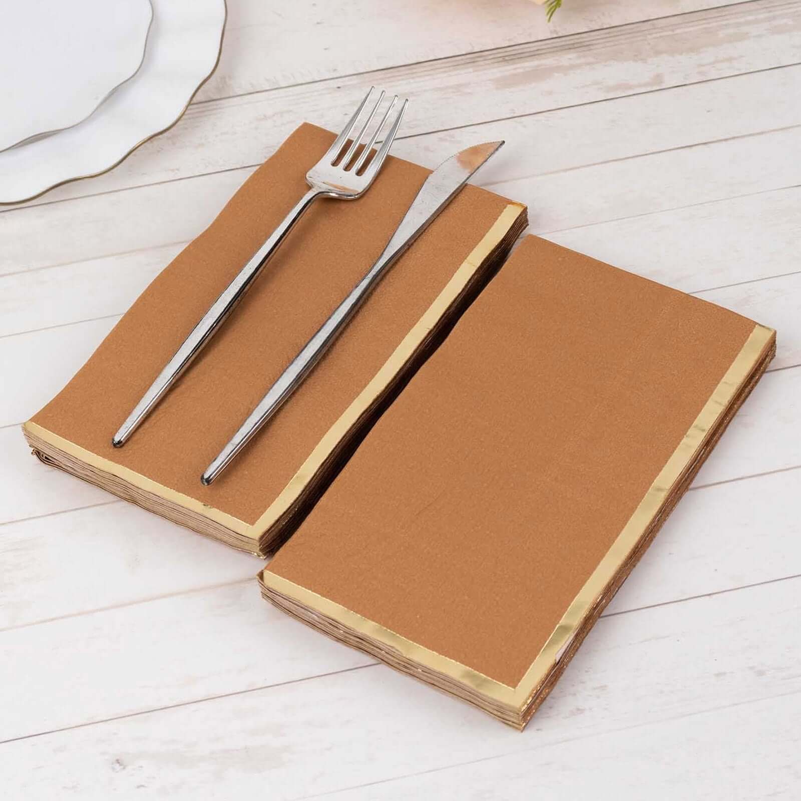 Hot Sale! 50-Pack Disposable 2-Ply Paper Dinner Napkins in Terracotta with Gold Foil Edge