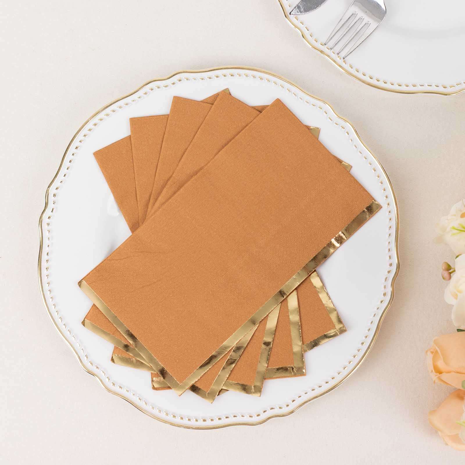Hot Sale! 50-Pack Disposable 2-Ply Paper Dinner Napkins in Terracotta with Gold Foil Edge