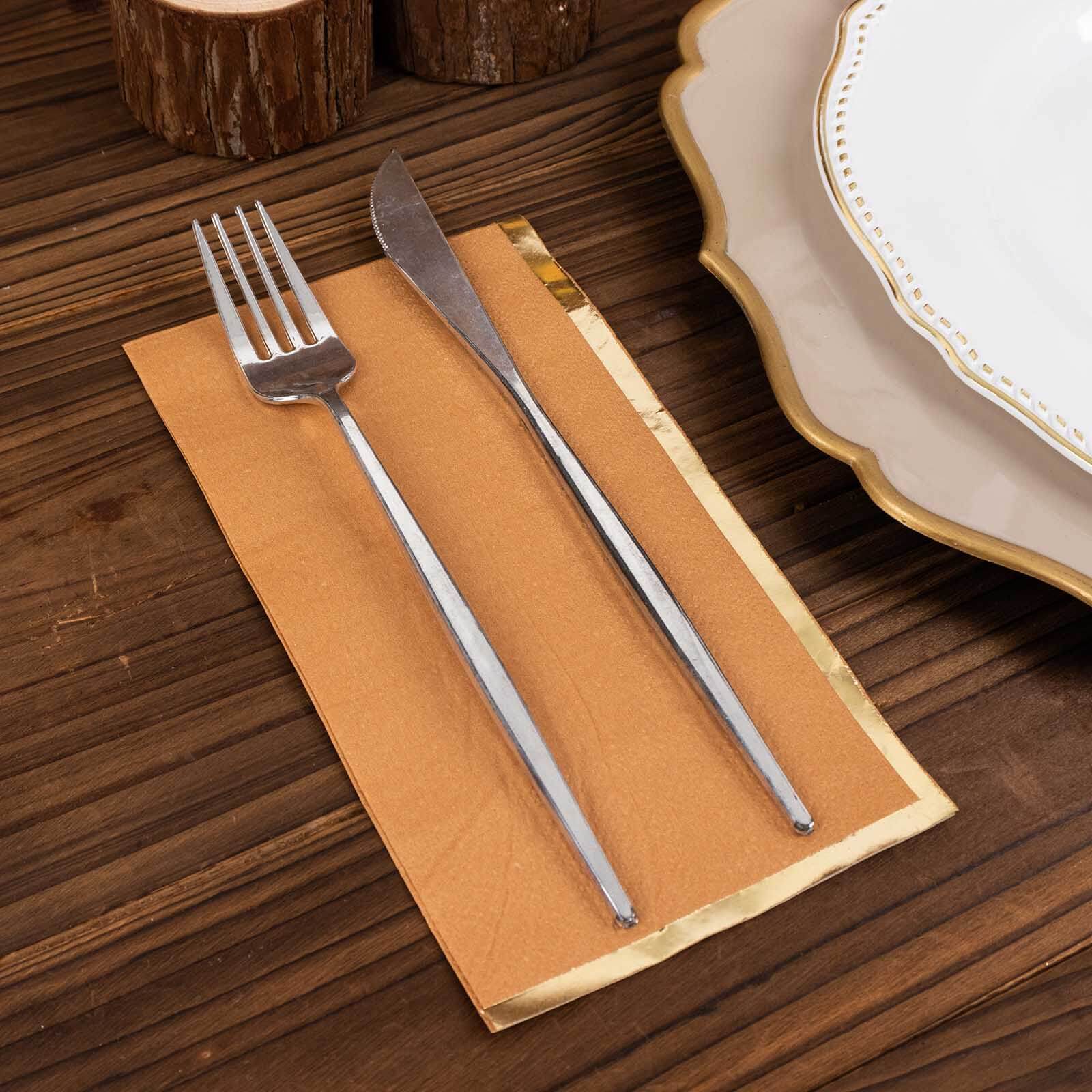 Hot Sale! 50-Pack Disposable 2-Ply Paper Dinner Napkins in Terracotta with Gold Foil Edge