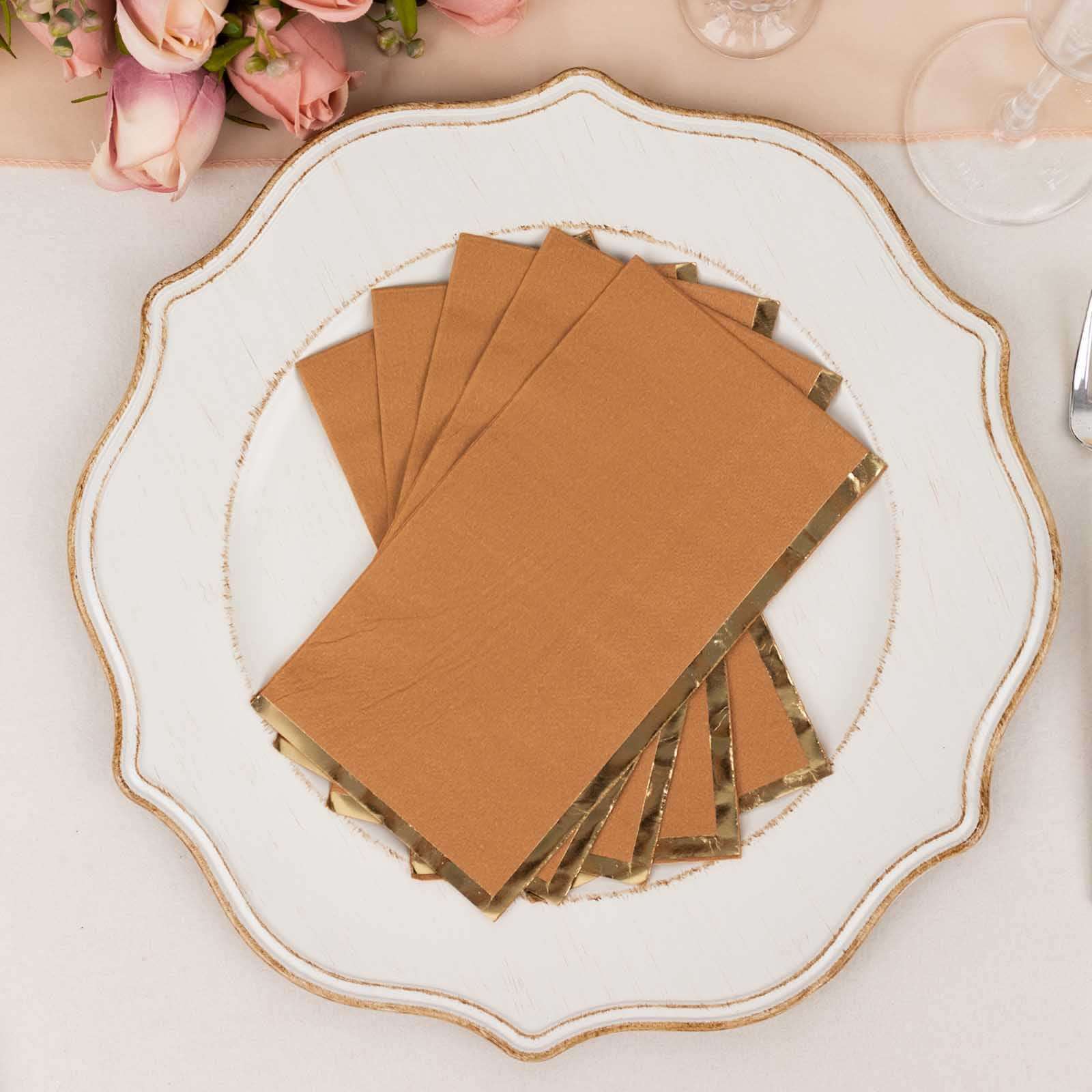 Hot Sale! 50-Pack Disposable 2-Ply Paper Dinner Napkins in Terracotta with Gold Foil Edge