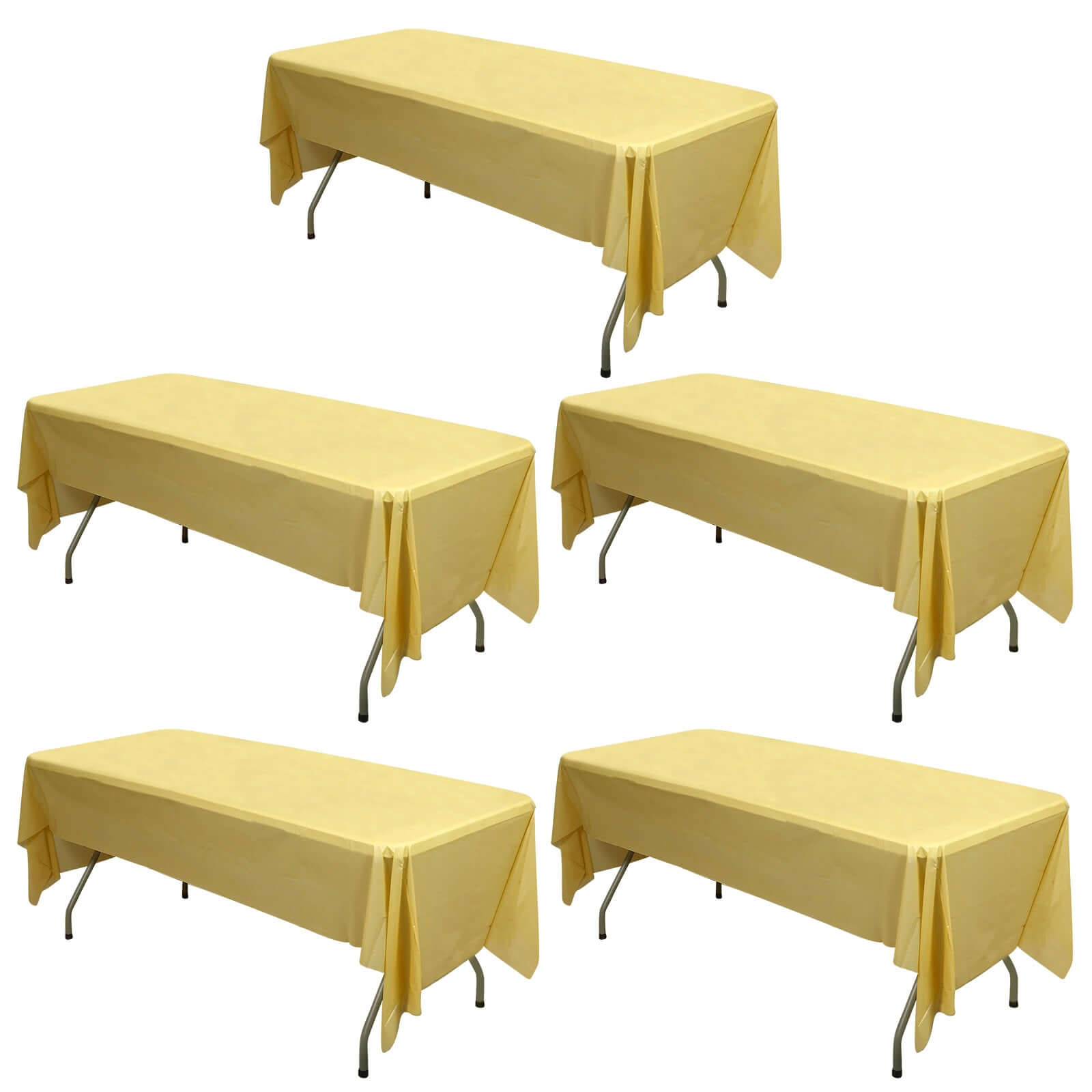 5-Pack Gold Plastic Rectangle Disposable Table Covers - Durable PVC for Gatherings, 54x108